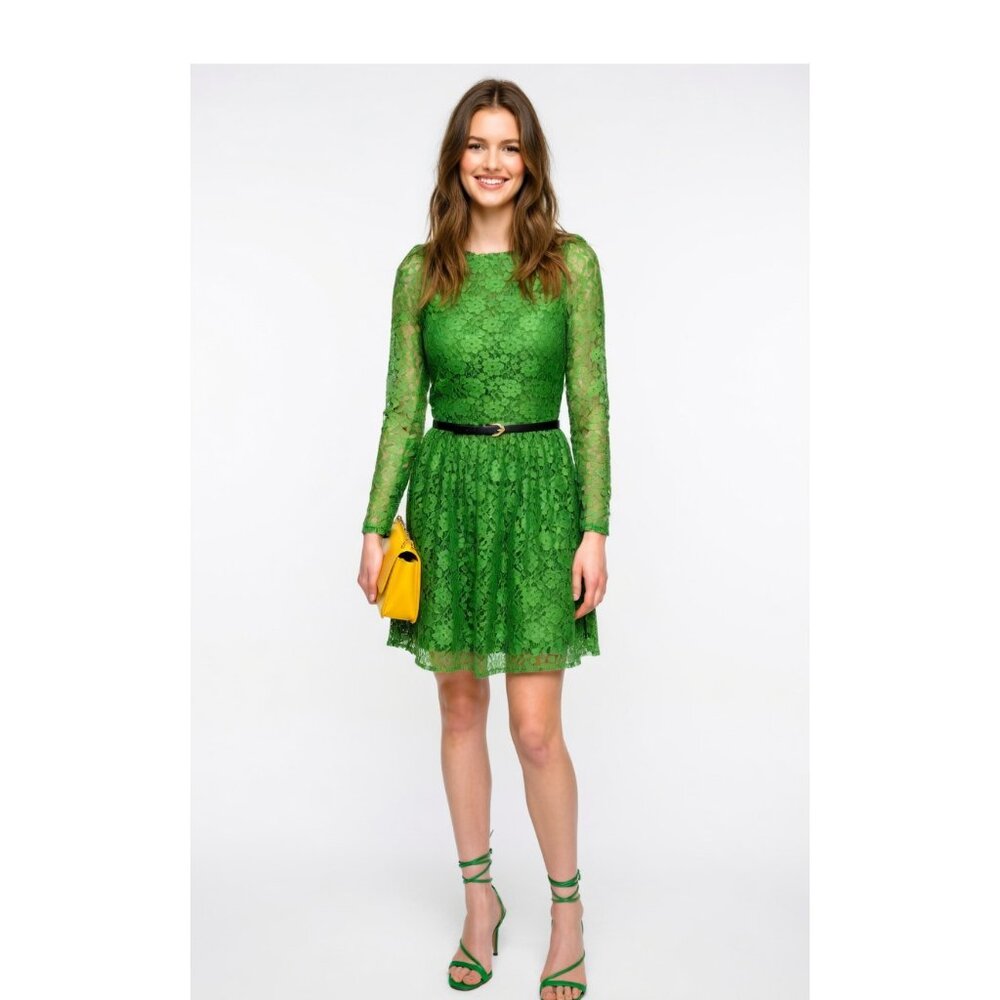 Green floral mini dress long sleeves